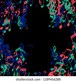 Musical Symbols. Modern Background with Notes, Bass and Treble Clefs. Vector Element for Musical Poster, Banner, Advertising, Card. Minimalistic Simple Background.