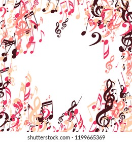 Musical Symbols. Modern Background with Notes, Bass and Treble Clefs. Vector Element for Musical Poster, Banner, Advertising, Card. Minimalistic Simple Background.