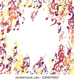 Musical Symbols. Modern Background with Notes, Bass and Treble Clefs. Vector Element for Musical Poster, Banner, Advertising, Card. Minimalistic Simple Background.