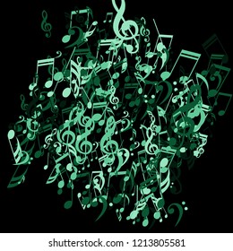 Musical Symbols. Modern Background with Notes, Bass and Treble Clefs. Vector Element for Musical Poster, Banner, Advertising, Card. Minimalistic Simple Background.