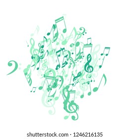 Musical Symbols. Modern Background with Notes, Bass and Treble Clefs. Vector Element for Musical Poster, Banner, Advertising, Card. Minimalistic Simple Background.