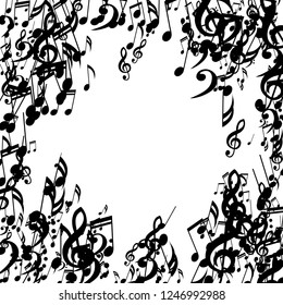 Musical Symbols. Modern Background with Notes, Bass and Treble Clefs. Vector Element for Musical Poster, Banner, Advertising, Card. Minimalistic Simple Background.