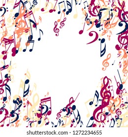 Musical Symbols. Modern Background with Notes, Bass and Treble Clefs. Vector Element for Musical Poster, Banner, Advertising, Card. Minimalistic Simple Background.