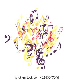 Musical Symbols. Modern Background with Notes, Bass and Treble Clefs. Vector Element for Musical Poster, Banner, Advertising, Card. Minimalistic Simple Background.