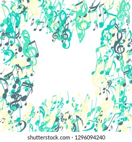 Musical Symbols. Modern Background with Notes, Bass and Treble Clefs. Vector Element for Musical Poster, Banner, Advertising, Card. Minimalistic Simple Background.