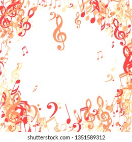 Musical Symbols. Modern Background with Notes, Bass and Treble Clefs. Vector Element for Musical Poster, Banner, Advertising, Card. Minimalistic Simple Background.