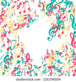 Musical Symbols. Modern Background with Notes, Bass and Treble Clefs. Vector Element for Musical Poster, Banner, Advertising, Card. Minimalistic Simple Background.