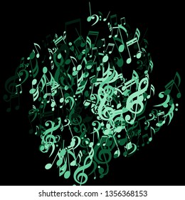 Musical Symbols. Modern Background with Notes, Bass and Treble Clefs. Vector Element for Musical Poster, Banner, Advertising, Card. Minimalistic Simple Background.