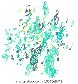 Musical Symbols. Modern Background with Notes, Bass and Treble Clefs. Vector Element for Musical Poster, Banner, Advertising, Card. Minimalistic Simple Background.