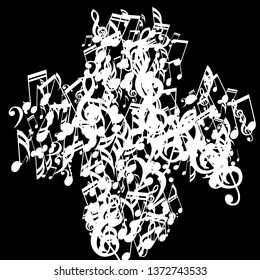 Musical Symbols. Modern Background with Notes, Bass and Treble Clefs. Vector Element for Musical Poster, Banner, Advertising, Card. Minimalistic Simple Background.