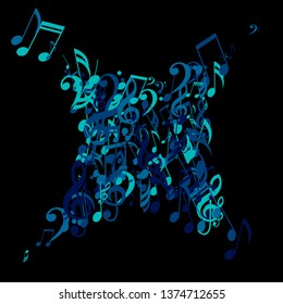 Musical Symbols. Modern Background with Notes, Bass and Treble Clefs. Vector Element for Musical Poster, Banner, Advertising, Card. Minimalistic Simple Background.