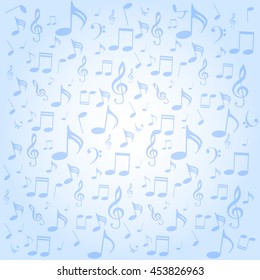 musical symbols, music notes, treble clef, a blue and white background vector