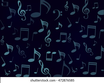 musical symbols, music notes, treble clef, a black and blue background vector