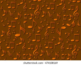 musical symbols, music notes, treble clef, orange music notes on orange background