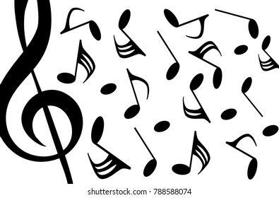 musical symbols with musical notes and treble clef, vector