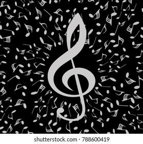 musical symbols with musical notes and treble clef, vector