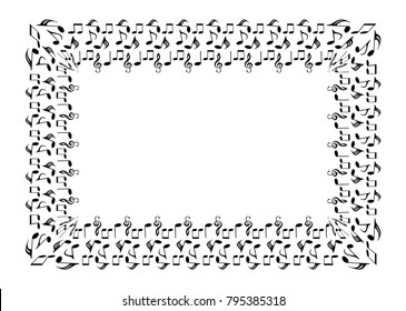 musical symbols with musical notes and treble clef, black and white frame, vector