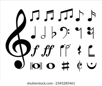 Musical symbols and stave. Collection of music note symbols. Collection of a musical notes.