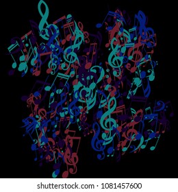 Musical Symbols. Trendy Background with Notes, Bass and Treble Clefs. Vector Element for Musical Poster, Banner, Advertising, Card. Minimalistic Simple Background.