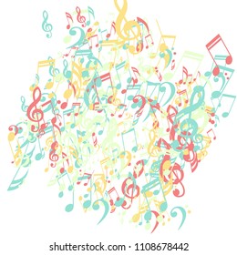 Musical Symbols. Trendy Background with Notes, Bass and Treble Clefs. Vector Element for Musical Poster, Banner, Advertising, Card. Minimalistic Simple Background.