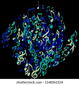 Musical Symbols. Trendy Background with Notes, Bass and Treble Clefs. Vector Element for Musical Poster, Banner, Advertising, Card. Minimalistic Simple Background.