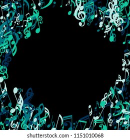 Musical Symbols. Trendy Background with Notes, Bass and Treble Clefs. Vector Element for Musical Poster, Banner, Advertising, Card. Minimalistic Simple Background.