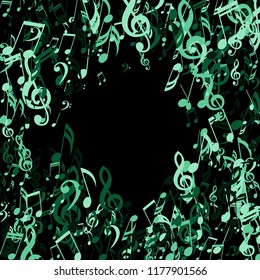 Musical Symbols. Trendy Background with Notes, Bass and Treble Clefs. Vector Element for Musical Poster, Banner, Advertising, Card. Minimalistic Simple Background.