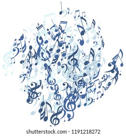 Musical Symbols. Trendy Background with Notes, Bass and Treble Clefs. Vector Element for Musical Poster, Banner, Advertising, Card. Minimalistic Simple Background.