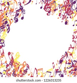 Musical Symbols. Trendy Background with Notes, Bass and Treble Clefs. Vector Element for Musical Poster, Banner, Advertising, Card. Minimalistic Simple Background.