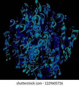 Musical Symbols. Trendy Background with Notes, Bass and Treble Clefs. Vector Element for Musical Poster, Banner, Advertising, Card. Minimalistic Simple Background.