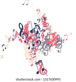 Musical Symbols. Trendy Background with Notes, Bass and Treble Clefs. Vector Element for Musical Poster, Banner, Advertising, Card. Minimalistic Simple Background.