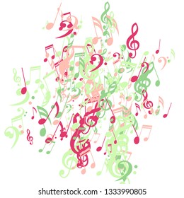 Musical Symbols. Trendy Background with Notes, Bass and Treble Clefs. Vector Element for Musical Poster, Banner, Advertising, Card. Minimalistic Simple Background.