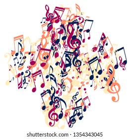 Musical Symbols. Trendy Background with Notes, Bass and Treble Clefs. Vector Element for Musical Poster, Banner, Advertising, Card. Minimalistic Simple Background.