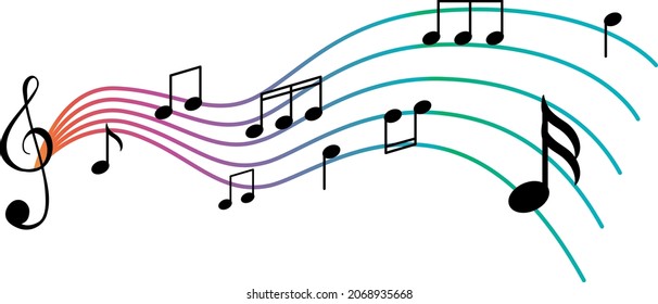 Musical symbols wave on white background illustration