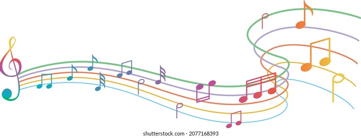 Musical symbols wave on white background illustration