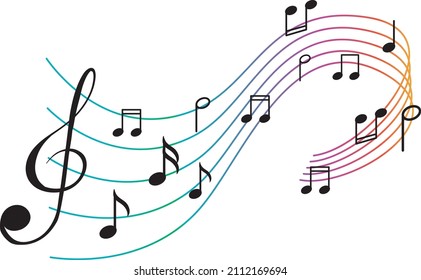 Musical symbols wave on white background illustration