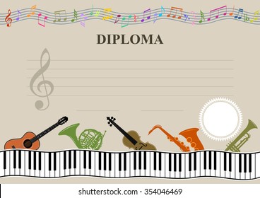 Musical template - Horizontal musical diploma in vector