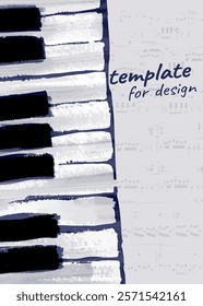 Musical texture vector template background. Vintage pastel background with piano, sheet music and paint strokes.