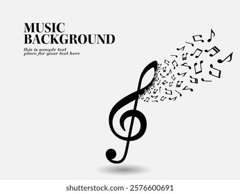 Musical theme background with floating particle pieces of musical notes