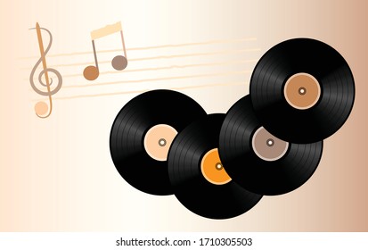 Musical theme background with vinyl record, vector illustration design