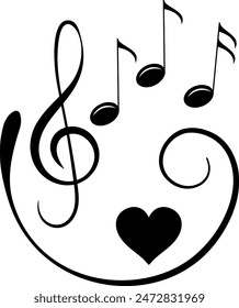Musikalisches Thema. Dekoratives Element mit Höhenklemme und Note. Musikalische Note, kleines Tattoo, Druck für Kleidung.