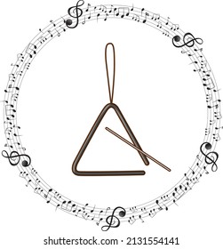 A musical traingle with musical notes on white background illustration