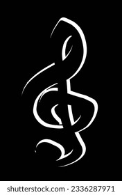 A musical treble clef in black and white reliefe set on a black background