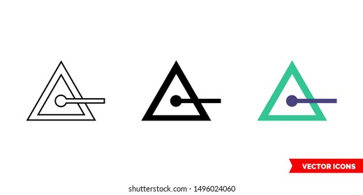 Musical triangle instrument icon of 3 types: color, black and white, outline. Isolated vector sign symbol.