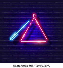 Musical triangle neon icon. Music glowing sign. Musical instrument concept. Vector illustration for Sound recording studio design, advertising, signboards, vocal studio