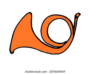 the musical trumpet icon. a hand-drawn curved tuba, an orange-colored musical instrument in the style of doodles, an isolated black outline is often placed on a white background