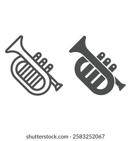 Musical trumpet line and solid icon, music instruments concept. Vector graphics. Flute wind instrument sign on white background, outline style icon for mobile or web design