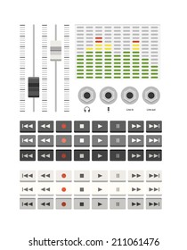 musical ui set with buttons, connectors and eq