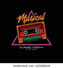 Emblema vectorial musical al estilo neón. Diseño de camisetas, elemento de diseño.