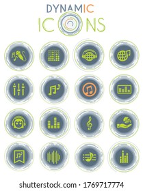 musical vector icons on white background with dynamic lines for animation for web and user interface design